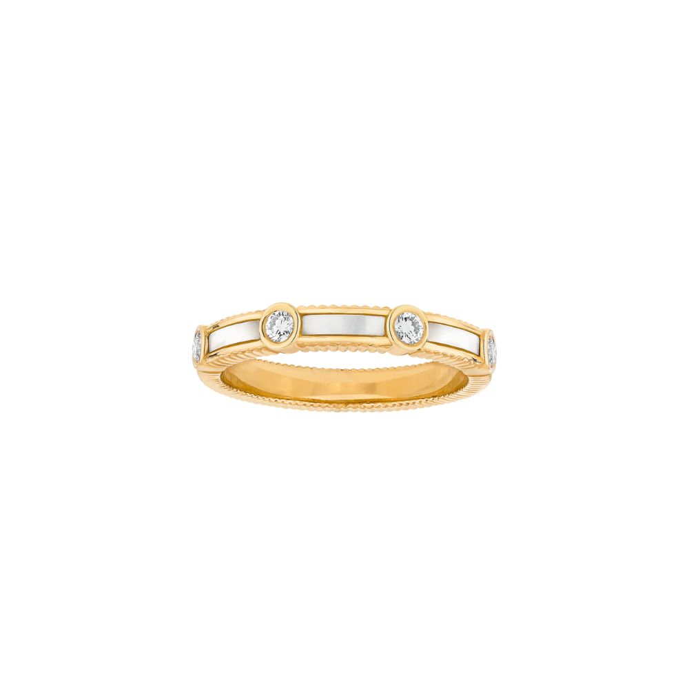 Viltier 18kt Yellow Gold , Diamond and Mother of Pearl Rayon  Ring